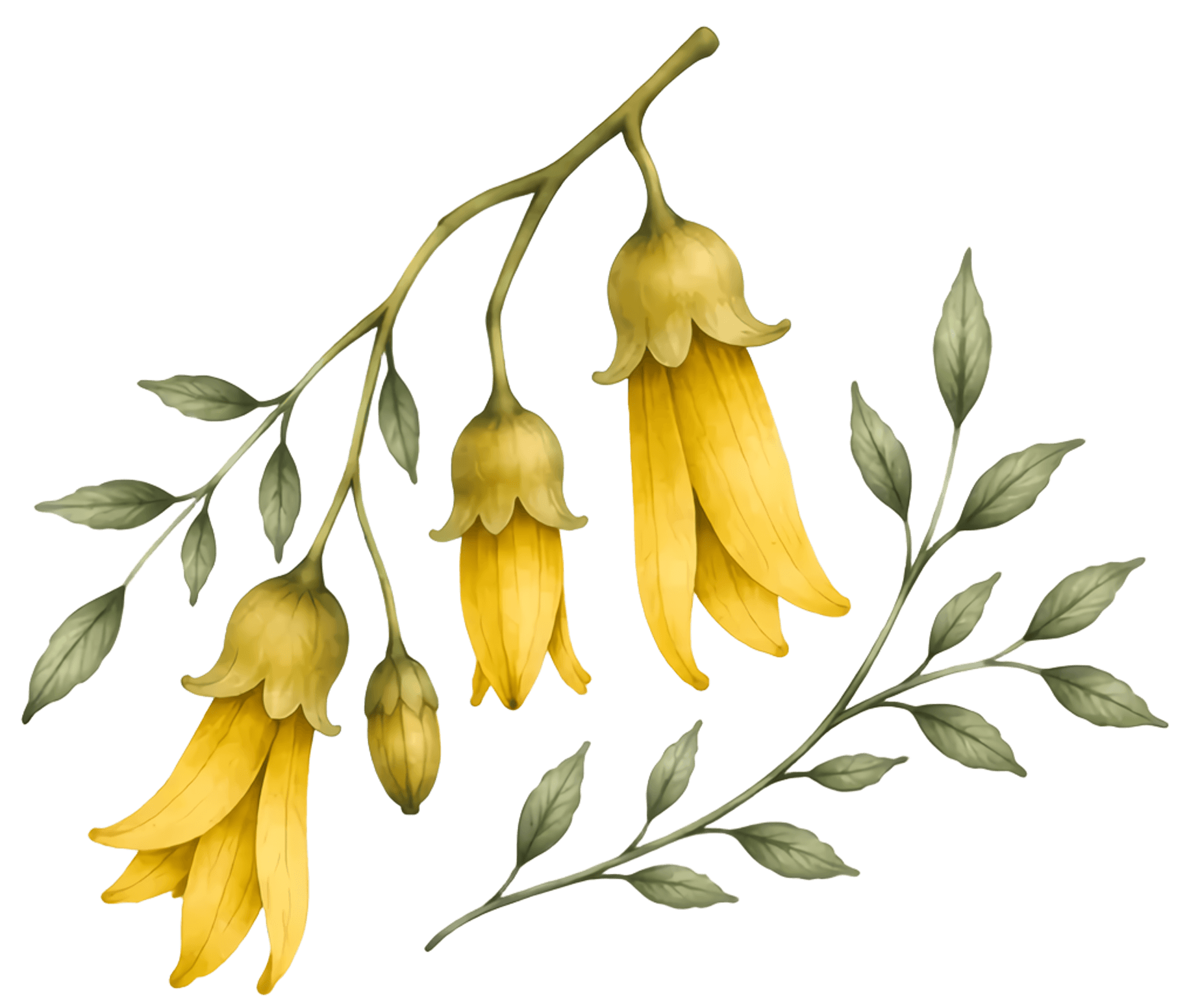 Illustrated kōwhai flower sprig, the Living Calm emblem